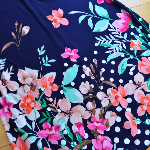 Eliza J Navy Floral Sheath Midi Dress Elbow Sleeve Crew Neck Size 14 NWT - Picture 5 of 13